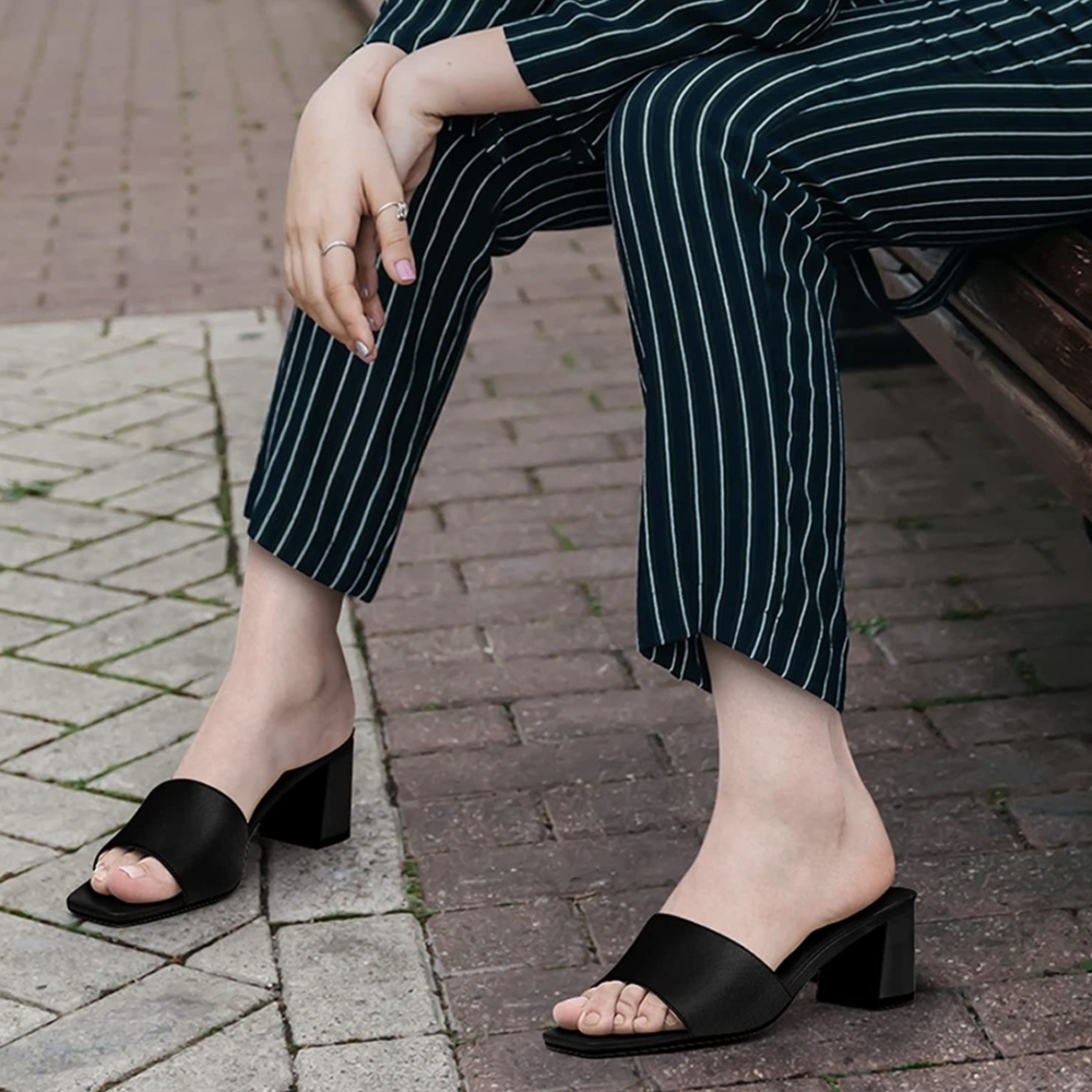 Block Heel Open Toe Mule